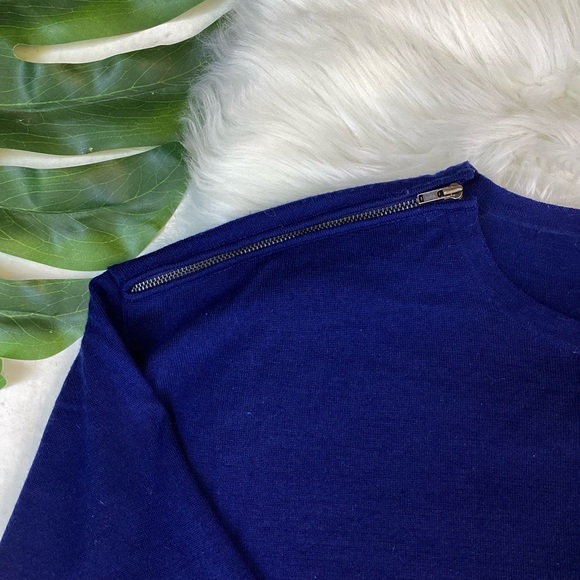 J. Crew Merino Wool Zip-Shoulder Sweater Navy BLUE L - Picture 5 of 9